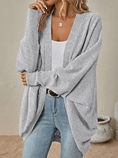 preiswerte Strickjacken und Oberbekleidung-Damen Cardigan-Mantel Brautkleider schlicht Feste Farbe Gerippt Öffnung vorne Strick Fledermaus Ärmel Langarm Normale Oberteile Stricken Täglich Rosa Blau Frühling Herbst