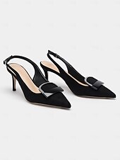olcso Stiletto sarkú cipők-női fekete hegyes orrú slingback sarkú cipő dekoratív csattal - elegáns magassarkú pumpák irodai és esti rendezvényekre