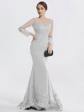 preiswerte SCHWARZ-Meerjungfrau Schwarzes Kleid Abendkleid Paillette Prom Kleid Funkelnd Formal Kleid Sweep  Brush Train Langarm Illusion Hals Spitze mit Applikationen Kleid für 2025 beeindrucken