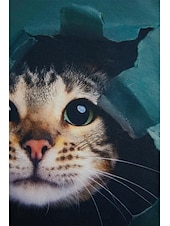 ieftine Tricou cu animale-Tricou pentru femei casual guler rotund imprimeu 3D cu pisică verde mâncă scurtă îmbrăcăminte zilnică confortabil ajustare relaxată modă top de dimensiuni multiple