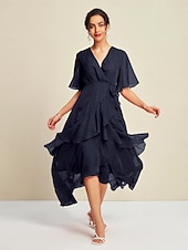 economico Abiti da festa-maxi abito in chiffon con maniche a volant non corrispondenti per gli invitati al matrimonio