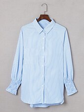 voordelige Vrouwen Werk Tops-dames overhemd blouse casual gestreept knopen zak lange mouw normale tops overhemd kraag dagelijks zwart blauw lente&amp;amp;  val