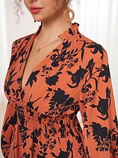 ieftine Rochii de Vacanță-rochie maxi dama cu volane florale talie elastica cu decolteu in V eleganta casual zilnic cu maneca lunga primavara toamna