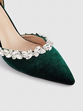 cheap Cocktail-Women&#039;s Green Velvet Block Heel Pumps with Rhinestone Ankle Straps for Weddings and Formal Events