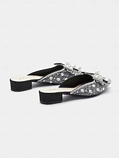 preiswerte Clogs &amp; Pantoletten für Damen-Damen Mules Bling-Bling-Schuhe Glitzer Kristall Pailletten Juwelen Party Kristall Flacher Absatz Spitze Zehe Elegant Modisch Mikrobielles Leder Halbschuhe Mandelfarben Schwarz