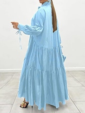 abordables robe longue noire-robe noire Robe chemise Femme Robe Maxi A Volants Soirée Travail basique Grande occasion Col de Chemise manche longue Standard Noir Blanche Bleu S M L XL 2XL