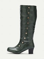 preiswerte 1930er Jahre-Damen Stiefel Knopfstiefel Retro Outdoor Arbeit Täglich Kniehohe Stiefel Knopf Blockabsatz Runde Zehe Elegant Vintage PU Schnalle Wein Schwarz Braun