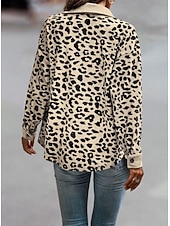 billiga Skjorta jackor-Dam Kappa Utomhus Gata Dagligen Vår Höst Normal Täcka Normal Vindtät Andningsfunktion Stylish Ledigt Gatustil Jacka Långärmad Leopard Mönster Armégrön Grön Aprikos