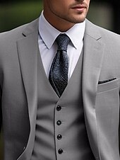 baratos Fatos formais-Ternos de Casamento Masculinos Cinza Claro Negócios Diários Sólidos Plus Size 3 Peças com Um Botão