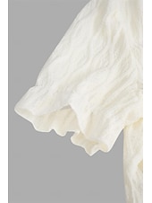 cheap Plain tee-Women&#039;s White Elegant Lace Tops Eyelet Blouse Dressy Tops Plain Regular Tops Short Sleeve Puff Sleeve V Neck Lace Regular Fit Vacation Daily Romantic Petite Tops Summer Holiday Wear Blue Purple Khaki