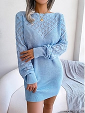 ieftine Rochii tricotate-Pentru femei Rochii Tricot Rochie Mini Elegant Stilat Simplu Zilnic Stil Nautic Manșon Lung 2023 Potrivire Largă Alb Roz Îmbujorat Albastru piscină S M L