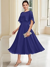voordelige Vloerlengte-Strand Bruiloft A-Lijn Moeder van de Bruid Jurk Elegante Sierlijke Hals Thee Lengte Chiffon Halve Mouw met Kant maat op maat