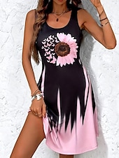 billiga Blommiga klänningar-Kvinnors Miniklänning Petiter Klänning Sundress A-linjeformad Klänning Tank Klänning Avslappnad Semester Daglig Helg Lösk Passform Ombre Blommig Ärmlös Crew Neck Gul Rosa Sommar