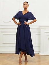 abordables Robes de vacances-Robe Trapèze Femme Robe mi-longue Ruché Ceinturé robe demoiselle d honneur Soirée Cocktail Elégant Grande occasion Une Epaule Sans Manches Ample bleu marine S M L XL 2XL