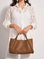 cheap Handbag &amp; Totes-Women&#039;s Elegant Brown Leather Handbag with Dual Handles for Everyday Use