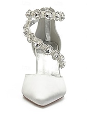 preiswerte Cocktail-lila Satin-Damenschuhe mit hohen Absätzen, Strassverzierungen und Knöchelriemen für Hochzeiten und Cocktailveranstaltungen