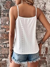 baratos Camisolas &amp; Baby Dolls de mulher-Camiseta regata feminina branca amarela rosa lisa com corte de renda moda de rua ajuste regular S