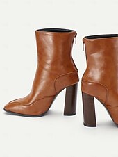 levne Kotníkové boty-elegantní hnědé kožené kotníkové boty na vysokém podpatku pro ženy, ideální pro kancelářské nošení a běžné výlety