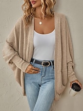 preiswerte Strickjacken und Oberbekleidung-Damen Cardigan-Mantel Brautkleider schlicht Feste Farbe Gerippt Öffnung vorne Strick Fledermaus Ärmel Langarm Normale Oberteile Stricken Täglich Rosa Blau Frühling Herbst