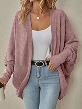 preiswerte Strickjacken und Oberbekleidung-Damen Cardigan-Mantel Brautkleider schlicht Feste Farbe Gerippt Öffnung vorne Strick Fledermaus Ärmel Langarm Normale Oberteile Stricken Täglich Rosa Blau Frühling Herbst