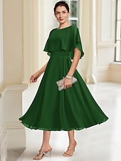 voordelige Vloerlengte-Strand Bruiloft A-Lijn Moeder van de Bruid Jurk Elegante Sierlijke Hals Thee Lengte Chiffon Halve Mouw met Kant maat op maat