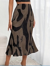 preiswerte Röcke-Damenrock A-Linie Midirock Print Geometrisch Farbblock Street Date Sommermode Rot Blau Dunkelgrau Beige