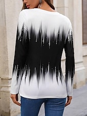 cheap Art&amp;Design tee-Women&#039;s T Shirt Casual Color Block Print Long Sleeve Regular Tops V Neck Daily Black Spring &amp;  Fall