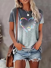 abordables T-shirt Art &amp; Design-t-shirt femme décontracté imprimé manches courtes hauts réguliers col rond quotidien rouge bleu vert gris été