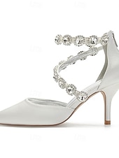 preiswerte Cocktail-lila Satin-Damenschuhe mit hohen Absätzen, Strassverzierungen und Knöchelriemen für Hochzeiten und Cocktailveranstaltungen