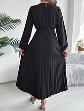 economico maxi abito nero-Per donna Abito da lavoro Abito linea A Di tendenza Ufficio Moda da lavoro Rimborsate Abito lungo Abito lungo A pieghe A V Manica lunga Liscio Standard Nero Vino Marrone Primavera Autunno S M L XL
