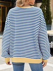billiga Grafisk butik Sweatshirts &amp; Huvtröjor-tröja dam sweatshirt ledigt randig vardagskläder gå ut rund hals tryck långärmad svart röd blå lila vår höst vinter