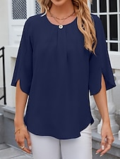 cheap Women&#039;s Plain Tops-Shirt Blouse Women&#039;s White Pink Wine Plain Sexy Street Daily Fashion Round Neck Regular Fit S