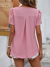 preiswerte Einfache Blusen-Damen Bluse Elegante Oberteile Gerafft Einfarbig Einfach Elegant Basic Kurzarm V Ausschnitt Normale Oberteile Täglich Blau Schwarz Weiß Rosa Sommer