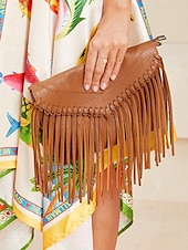 levne Tašky přes rameno-dámská hnědá třásňová crossbody kabelka s nastavitelným popruhem pro boho chic styl