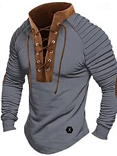 economico magliette di base-Per uomo Maglietta Camicia a Maniche Lunghe Manica Lunga Colletto Mao Primavera &amp; Autunno Blocco di colori Sottile pieghettato Moda Designer Essenziale Patchwork Coulisse Vacanza Streetwear Uscire