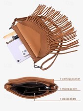 levne Tašky přes rameno-dámská hnědá třásňová crossbody kabelka s nastavitelným popruhem pro boho chic styl