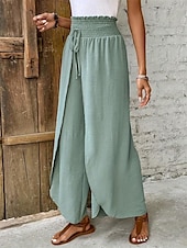 abordables jambe large et taille haute-Femme Ample Pantalon Mode Longue Plein Cordon Fendu Respirabilité Confortable Micro-élastique Casual Quotidien Vert Printemps été Ample
