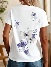 Dames T-shirt Bloemig Vlinder Stijlvol Casual Korte mouw Strakke ronde hals Normale tops Dagelijks Afdrukken Wit Zomer voordelige Bloementhee-Dames T-shirt Bloemig Vlinder Stijlvol Casual Korte mouw Strakke ronde hals Normale tops Dagelijks Afdrukken Wit Zomer