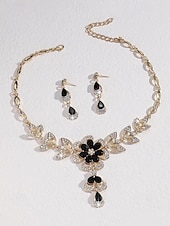 voordelige Dames ketting-elegante sieradenset met zwarte edelstenen en kristallen - goudkleurige ketting en oorbellen voor avondkleding en speciale gelegenheden