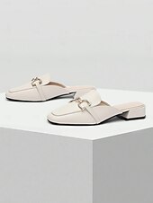 preiswerte Clogs &amp; Pantoletten für Damen-weiße Damen-Pantoletten aus Leder mit Strass-Schnalle – elegante Slipper zum Hineinschlüpfen für lässige und formelle Outfits