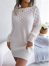 ieftine Rochii tricotate-Pentru femei Rochii Tricot Rochie Mini Elegant Stilat Simplu Zilnic Stil Nautic Manșon Lung 2023 Potrivire Largă Alb Roz Îmbujorat Albastru piscină S M L