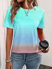 billige Kunst &amp; Design t-skjorte-dame t-skjorte uformell gradient print kortermet vanlige topper rund hals daglig blå lilla grønn regnbue sommer