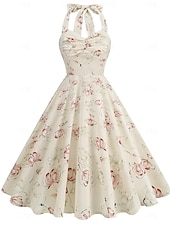 olcso Ruhák-Retró 1950-es Rockabilly Térdig érő Swing ruha Flare ruha Pánt Virágos Kockás A-vonalú Női Farsang Vakáció Alkalmi / Napi Retro témájú buli Felnőttek Ruha Tavaszi nyár