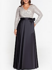 abordables NOIR-Robe de soirée A-Line élégante robe formelle longueur de sol manches longues décolleté en V invité de mariage d&#039;automne satin avec poche en sequins 2025