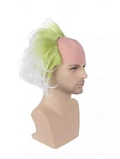 abordables Perruques de personnages de films-Beetlejuice 2 – perruque de cosplay courte et moelleuse pour hommes, perruque chauve de clown ondulée, pour costume de fête d&#039;halloween, pour adultes