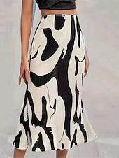 preiswerte Röcke-Damenrock A-Linie Midirock Print Geometrisch Farbblock Street Date Sommermode Rot Blau Dunkelgrau Beige