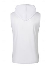 お買い得  ベーシックTシャツ-男性 ベストトップ ヘンリーパーカー ティートップ ノースリーブ フード付き 夏 純色 平織り ファッション デザイナー ベーシック ボタン フード付き カジュアル バケーション ストリート ブルー ブラック ホワイト メンズトップTシャツ