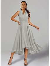 abordables Robes pour invitées de mariage-Robes de Mariage Invité A-Line Robe Élégante Formelle Fête de Mariage Longueur Thé Sans Manches Une Épaule Invité de Mariage Automne Chiffon avec Fronces 2025