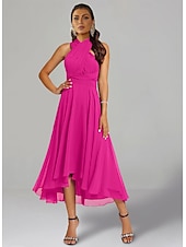abordables Robes pour invitées de mariage-Robes de Mariage Invité A-Line Robe Élégante Formelle Fête de Mariage Longueur Thé Sans Manches Une Épaule Invité de Mariage Automne Chiffon avec Fronces 2025