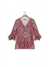 ieftine tricou boho-Pentru femei Tricou Cămașă Henley Floral Epocă Έθνικ Zilnic De Bază Lungime Manșon 3/4 În V Topuri obișnuite Concediu Sfârșit de săptămână Nasturi Imprimeu Roșu-aprins Mov Trifoi Kaki Gri Toamna iarna